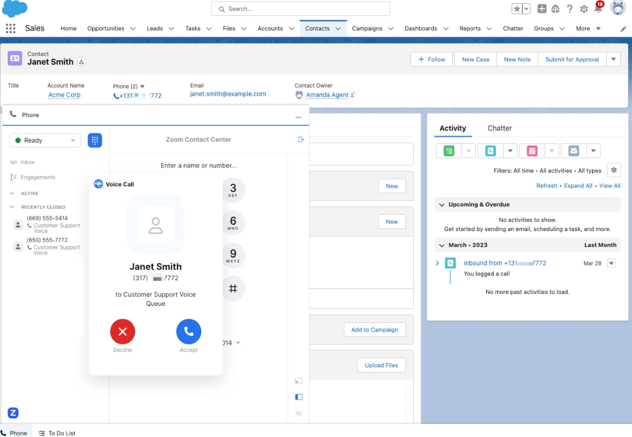 Zoom Contact Center within SalesForce