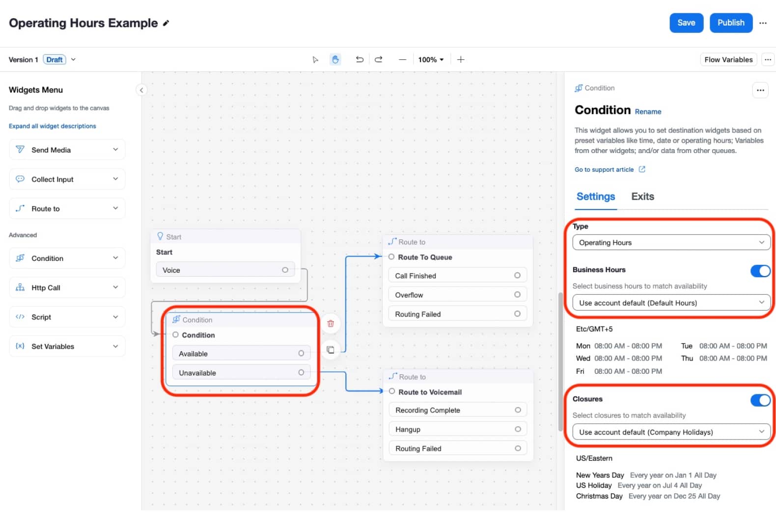 An example of setting Operating Hours using the application.