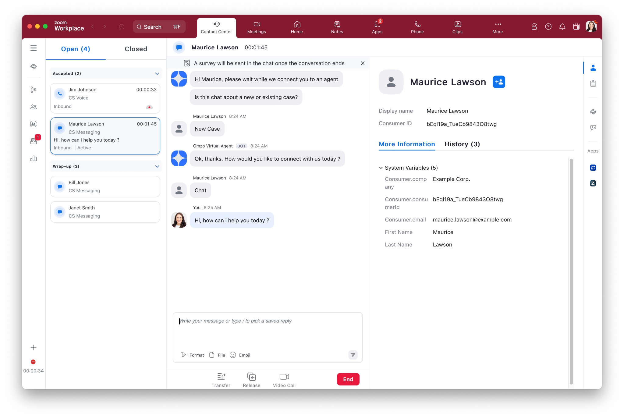 Contact Center tab in Zoom Workplace application